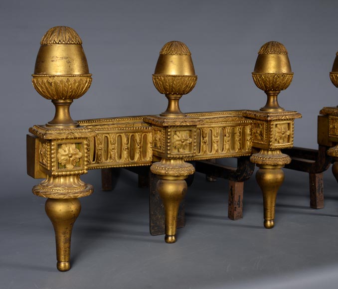 Pair of Louis XVI gilt bronze andirons-2