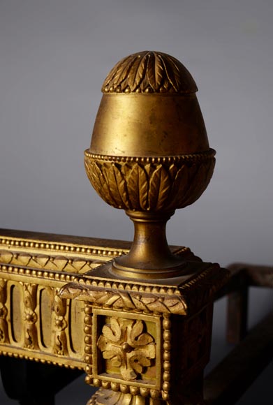 Pair of Louis XVI gilt bronze andirons-3