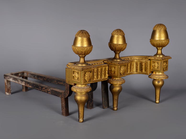 Pair of Louis XVI gilt bronze andirons-5