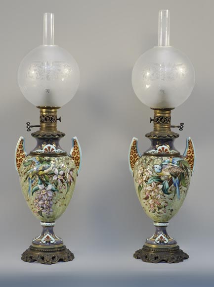 Pair of “parakeets Lamps” signed E. BERNARD-0