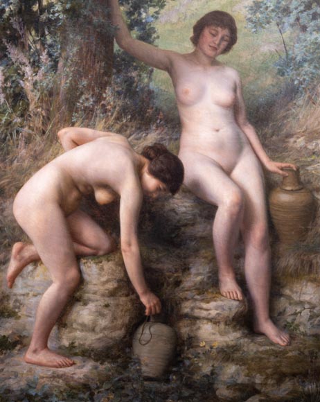 Jules LARCHER - Nymphs at the fountain, oil on canvas-2
