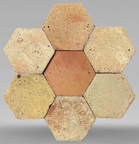 Lot of 4.7 m² of antique hexagonal terracotta tiles, 19th century-0