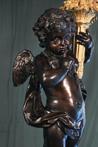Auguste-Louis Marquis (bronze maker) for the Maison GIROUX, Pair of torchères with 9 lights in gilded, silvered and burnished bronze, circa 1855-4