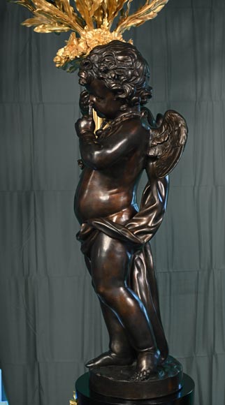 Auguste-Louis Marquis (bronze maker) for the Maison GIROUX, Pair of torchères with 9 lights in gilded, silvered and burnished bronze, circa 1855-7
