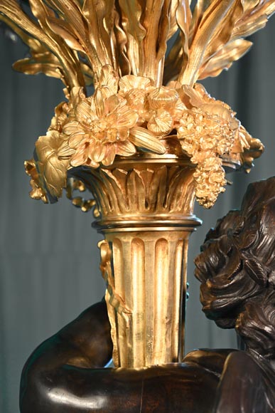 Auguste-Louis Marquis (bronze maker) for the Maison GIROUX, Pair of torchères with 9 lights in gilded, silvered and burnished bronze, circa 1855-16