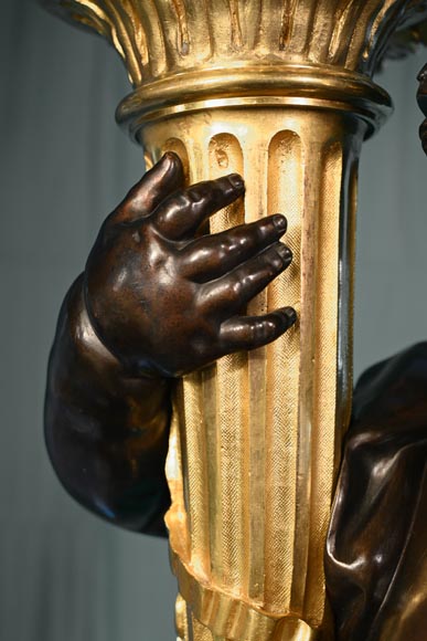 Auguste-Louis Marquis (bronze maker) for the Maison GIROUX, Pair of torchères with 9 lights in gilded, silvered and burnished bronze, circa 1855-19