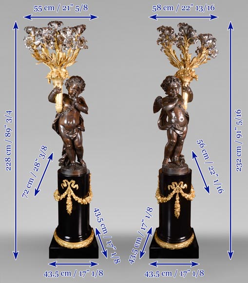 Auguste-Louis Marquis (bronze maker) for the Maison GIROUX, Pair of torchères with 9 lights in gilded, silvered and burnished bronze, circa 1855-29