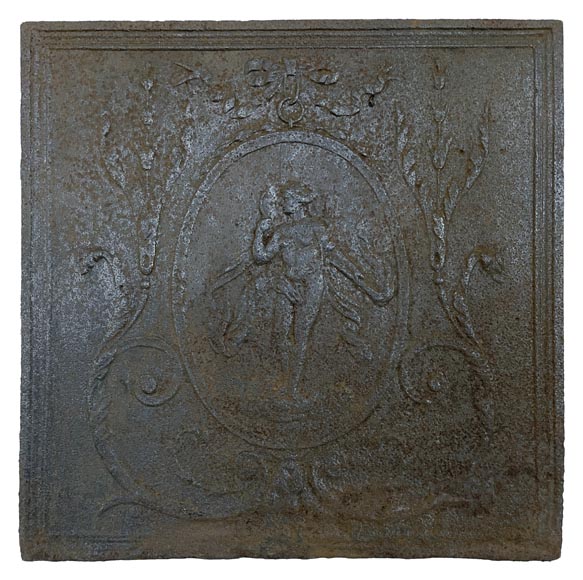 Cast iron fireback depicting Venus in a medallion-0