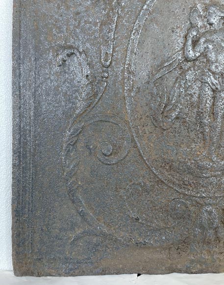Cast iron fireback depicting Venus in a medallion-5