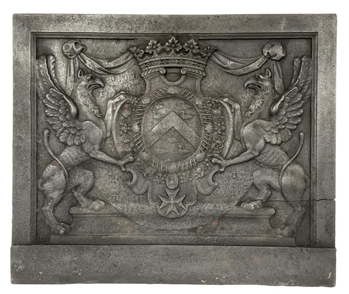 Fireback with the coat of arms of Louis d'Aumont de Rochebaron, 18th century-0
