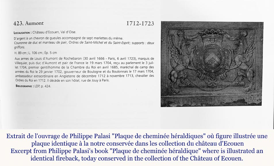 Fireback with the coat of arms of Louis d'Aumont de Rochebaron, 18th century-1