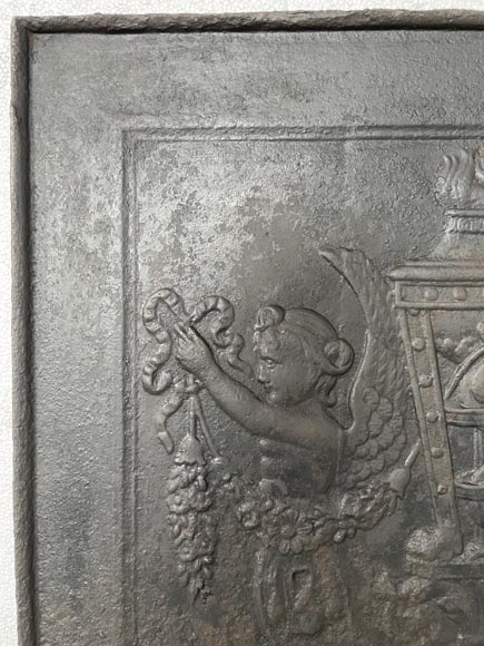 Louis XVI style cast iron fireback with perfume burner and mermaid-1