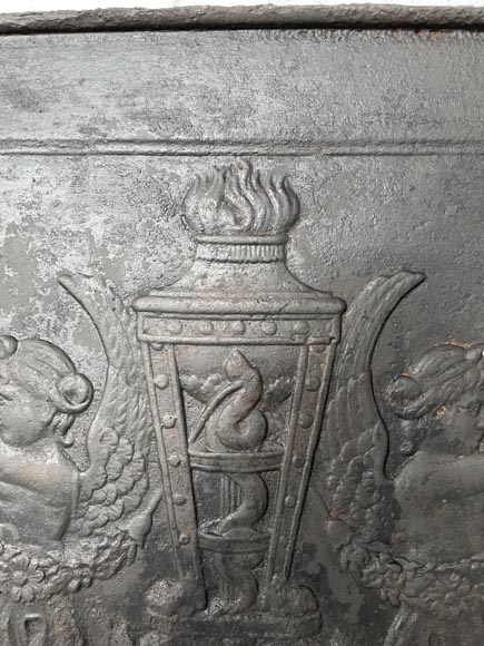 Louis XVI style cast iron fireback with perfume burner and mermaid-2