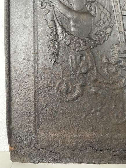 Louis XVI style cast iron fireback with perfume burner and mermaid-4