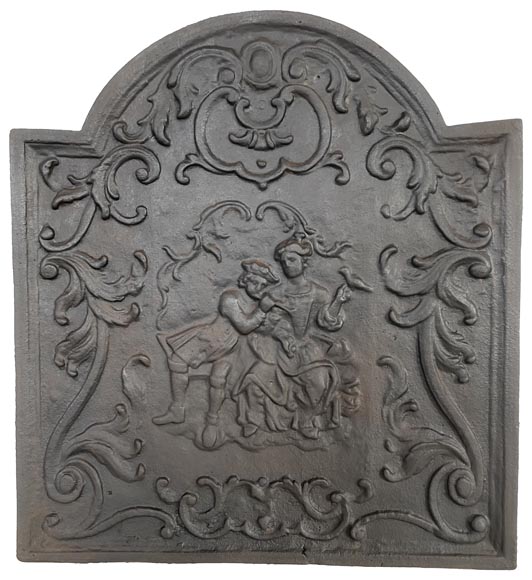 Louis XV style fireback decorated with a gallant scene-0