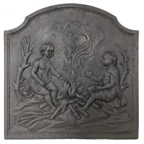 Small fireback with peasants by the fire