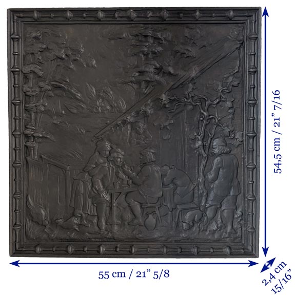 Cast iron fireback with village life scene-8