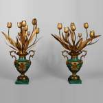 Pair of vases in malachite and gilt bronze, Russia, late 19th century