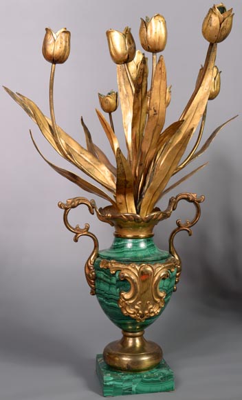 Pair of vases in malachite and gilt bronze, Russia, late 19th century-1