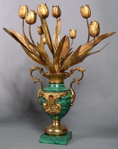 Pair of vases in malachite and gilt bronze, Russia, late 19th century-2