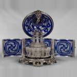 CRISTALLERIE DE BACCARAT (attr. to), Blue crystal overlay liquor cellar mounted in silvered bronze, late 19th century