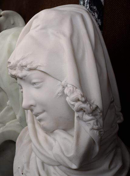 Albert-Ernest CARRIER-BELLEUSE (1824 - 1887) « Allegory of Winter » bust in Carrara marble-1