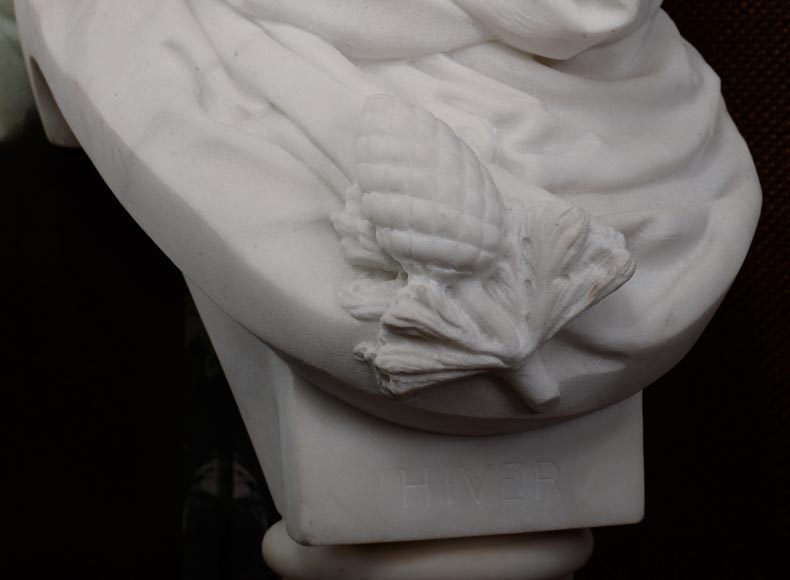 Albert-Ernest CARRIER-BELLEUSE (1824 - 1887) « Allegory of Winter » bust in Carrara marble-2