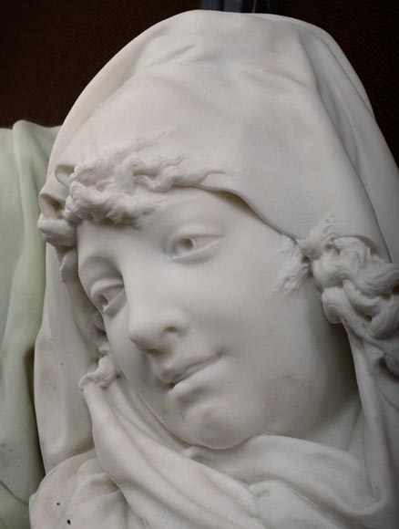 Albert-Ernest CARRIER-BELLEUSE (1824 - 1887) « Allegory of Winter » bust in Carrara marble-3