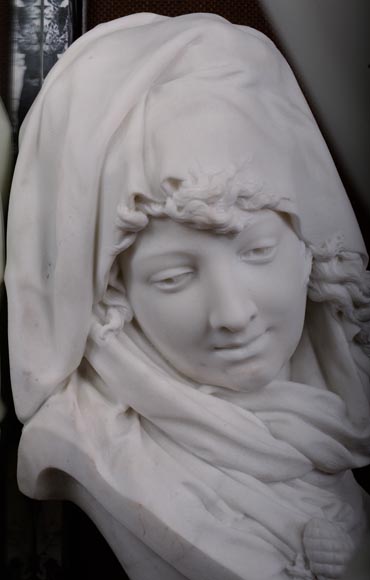 Albert-Ernest CARRIER-BELLEUSE (1824 - 1887) « Allegory of Winter » bust in Carrara marble-4