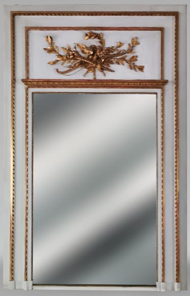 Louis XVI style trumeau with an allegory of Love in sculpted and gilt wood-0