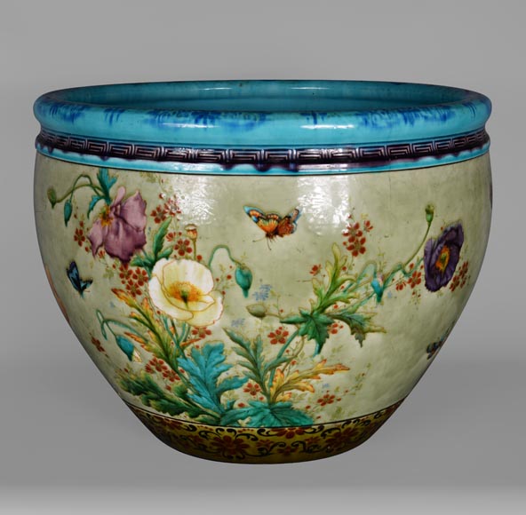 Théodore DECK (1823-1891), Glazed ceramic planter with a Japanese decoration, 1880-1890-0