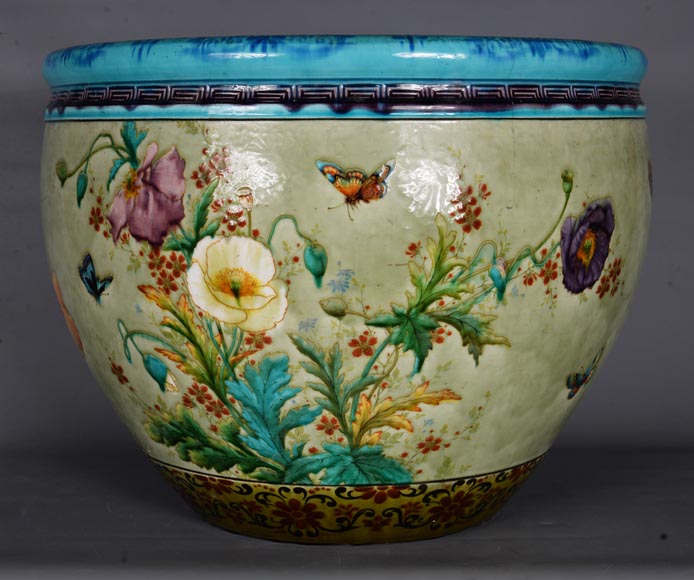 Théodore DECK (1823-1891), Glazed ceramic planter with a Japanese decoration, 1880-1890-1