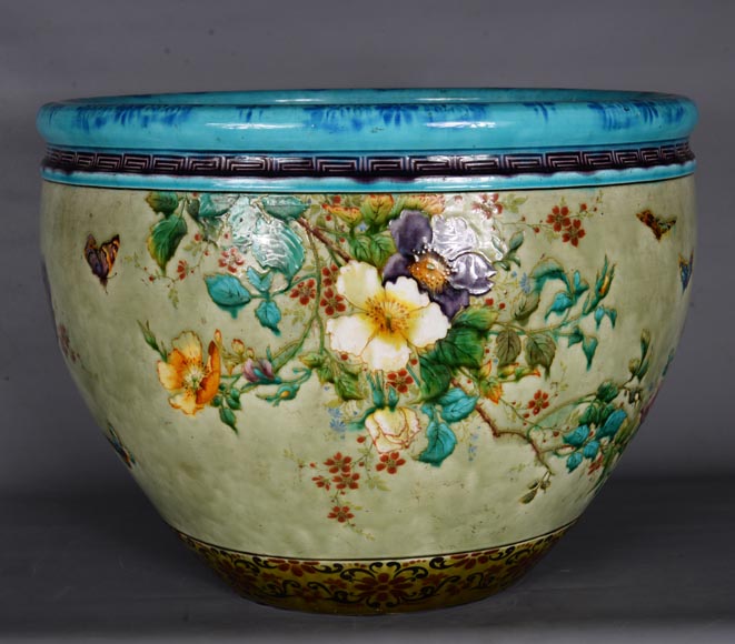 Théodore DECK (1823-1891), Glazed ceramic planter with a Japanese decoration, 1880-1890-3
