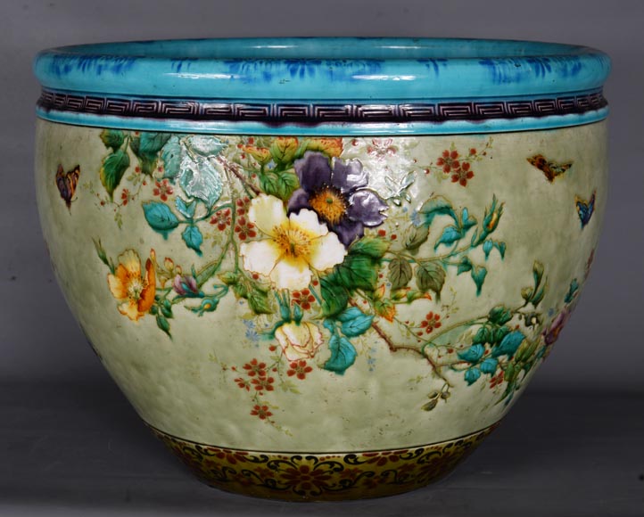 Théodore DECK (1823-1891), Glazed ceramic planter with a Japanese decoration, 1880-1890-4