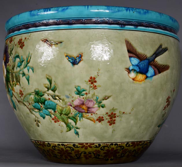 Théodore DECK (1823-1891), Glazed ceramic planter with a Japanese decoration, 1880-1890-5