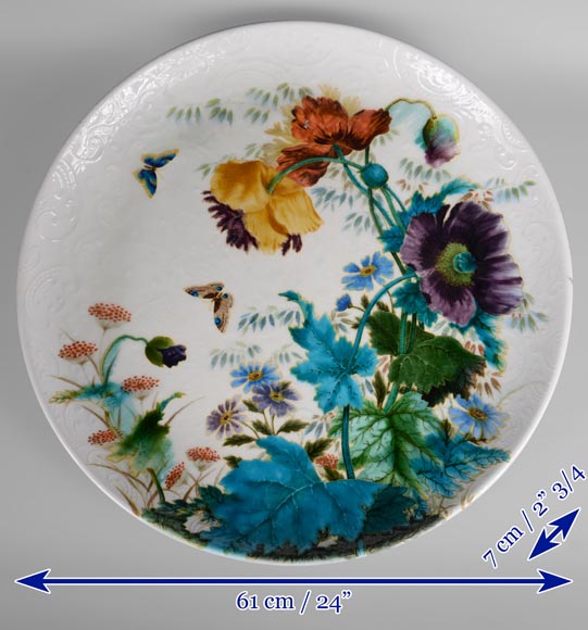 Théodore DECK, Round plate with flowers and butterflies decorations, circa 1880-1890-9