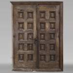 Double oak door with iron work