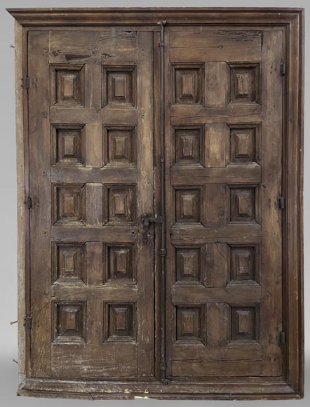 Double oak door with iron work-0
