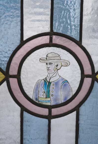 19th century stained glass window with profiles of Bretons-2