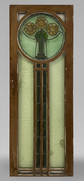 Small door in wood and stained glass, Art Deco style, 20th century-0