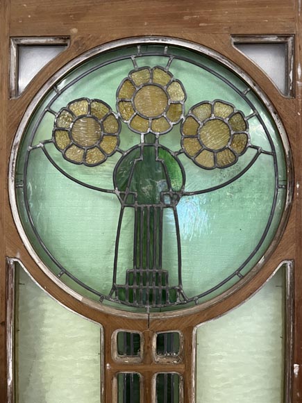Small door in wood and stained glass, Art Deco style, 20th century-1