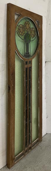 Small door in wood and stained glass, Art Deco style, 20th century-4