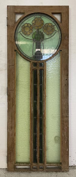 Small door in wood and stained glass, Art Deco style, 20th century-5