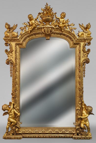Exceptional Napoleon III trumeau with putti and sphinges-0