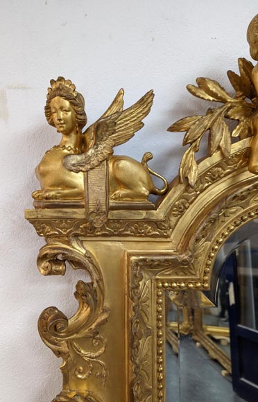 Exceptional Napoleon III trumeau with putti and sphinges-3