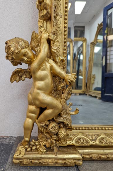 Exceptional Napoleon III trumeau with putti and sphinges-9
