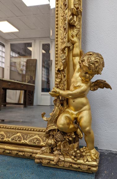 Exceptional Napoleon III trumeau with putti and sphinges-11