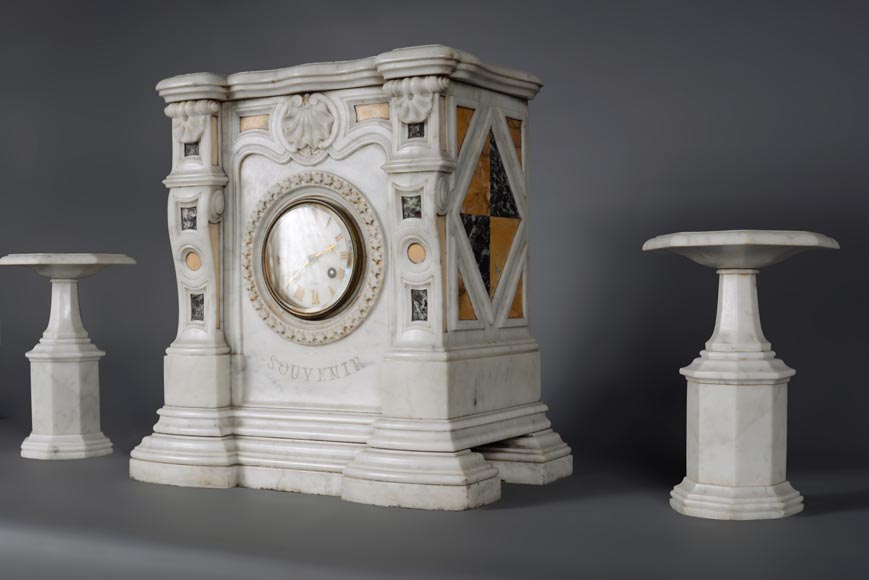 Set clock in Carrara marble taking the shape of a mantel-4