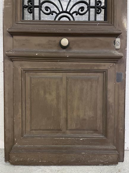 Oak front door with glass opening and wrought iron, 20th century-2