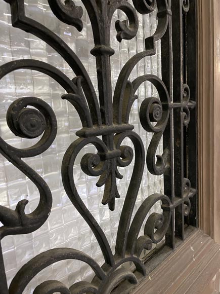 Oak front door with glass opening and wrought iron, 20th century-3